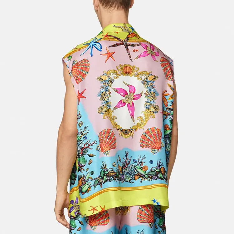 VERSACE Trésor De La Mer Print Sleeveless Silk Shirt-2