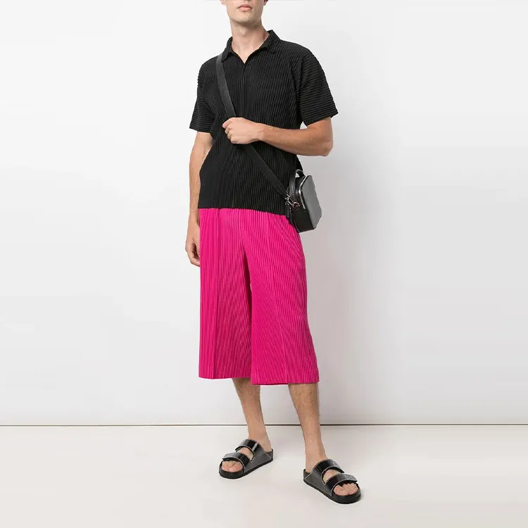 Homme Plissé Issey Miyake Casual Pants Men Rose Red-1