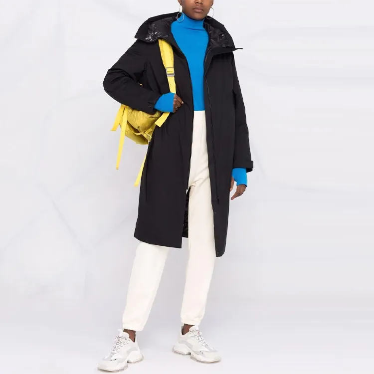 Moncler FW21 Solid Color Hooded Mid-Length Down Jacket Women's Black-2