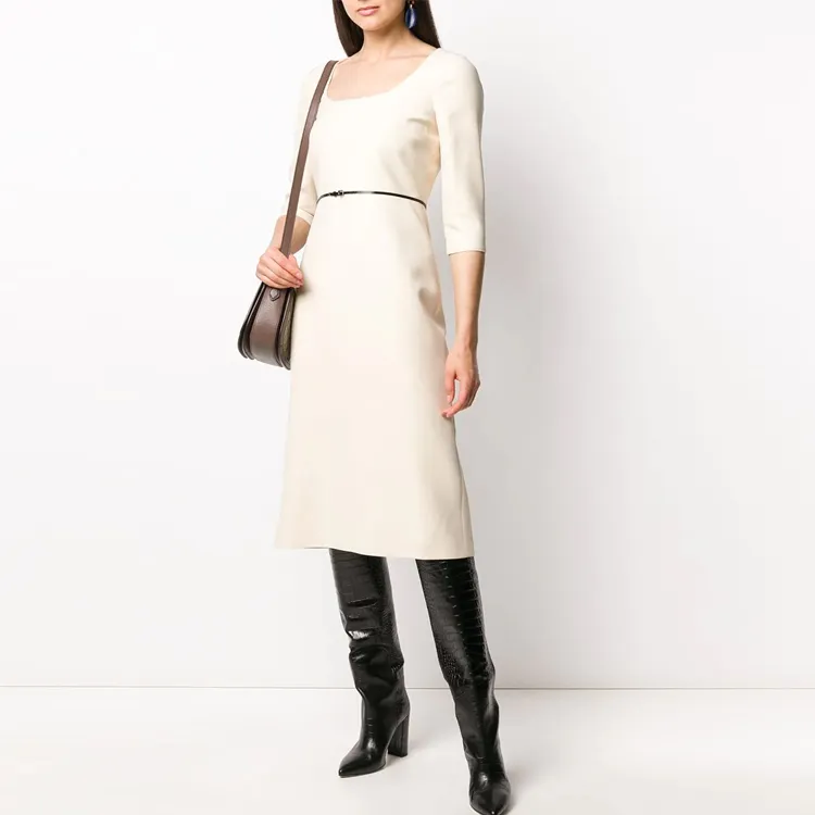 GUCCI FW21 Long Sleeved Dress Women's Beige-1