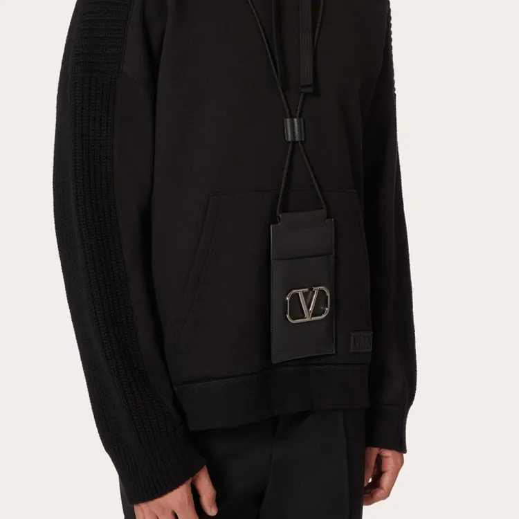 Valentino GARAVANI Calfskin Cell Phone Pouch Men's Black-4