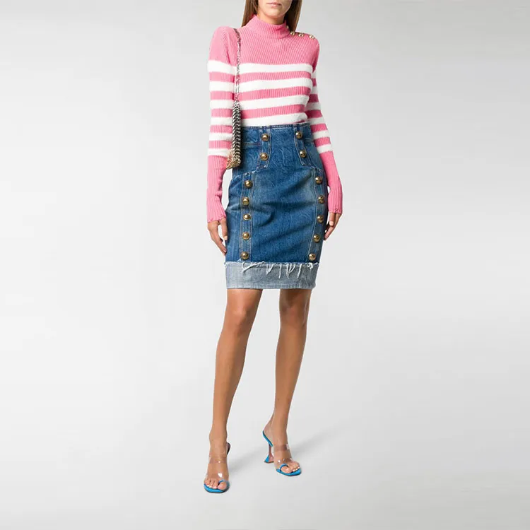 BALMAIN FW21 Denim Short Skirts Women's Blue-1