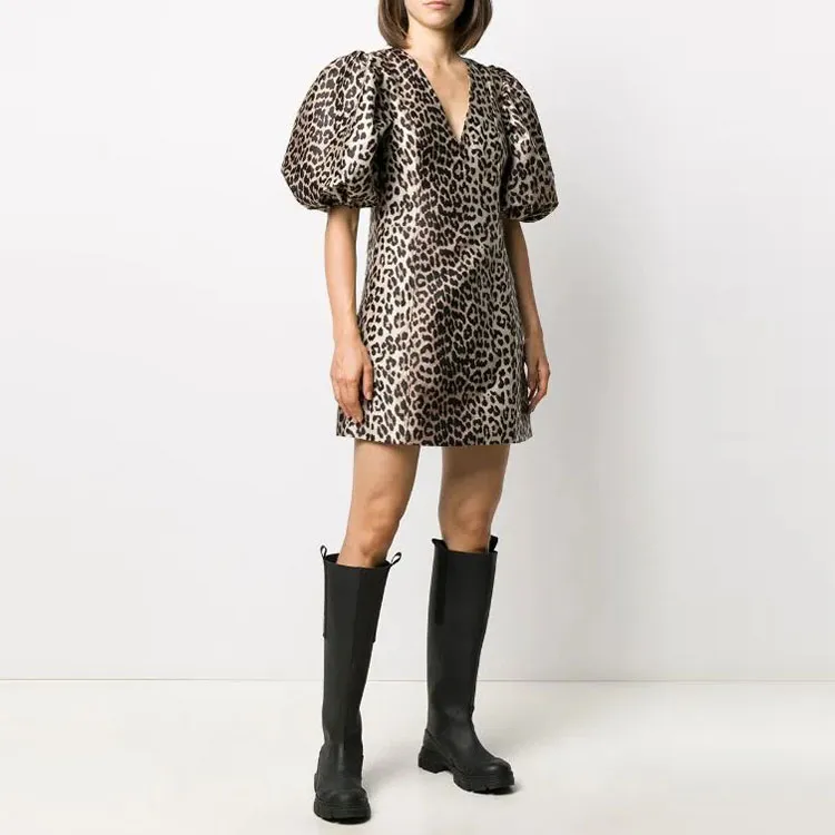 GANNI Short Sleeved Dresses Women's Brown-1