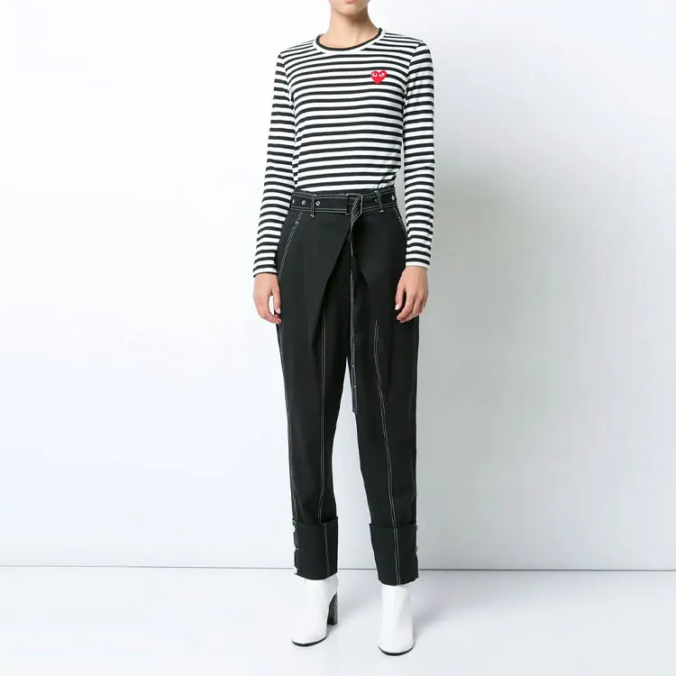 Comme Des Garçons Play Heart patch Striped T shirt-1