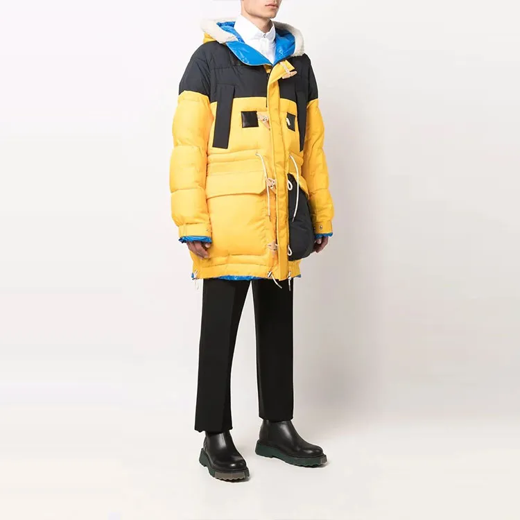 Sacai FW21 Colorblock Hooded Mid-Length Down Jacket Men's Yellow-4