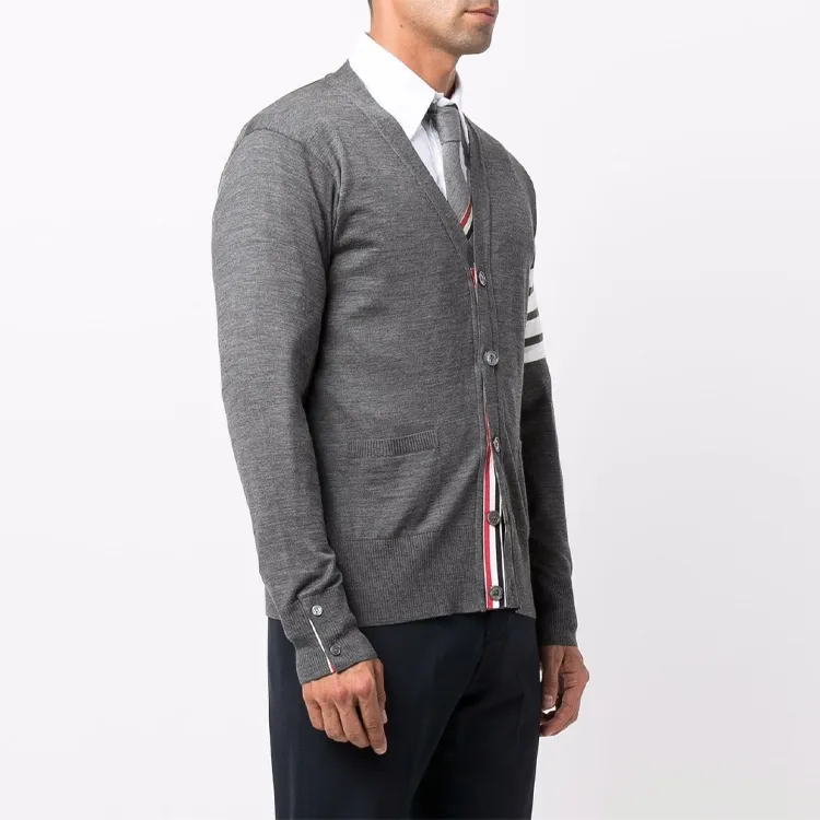 THOM BROWNE 4 Bar V Neck Knitted Cardigan-3