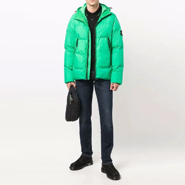 STONE ISLAND FW21 Solid Color Hooded Loose Fit Down Jacket Men's Green-1