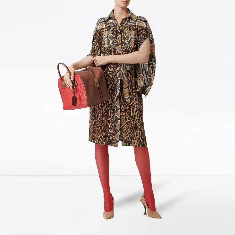 Burberry Silk Animal Print Shirt Dress 'Dark Mustard'-1