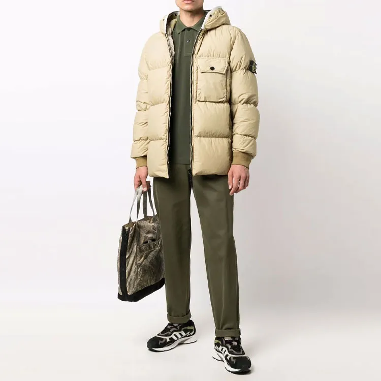 STONE ISLAND FW21 Solid Color Hooded Thickened Down Jacket Men's Yellow-1