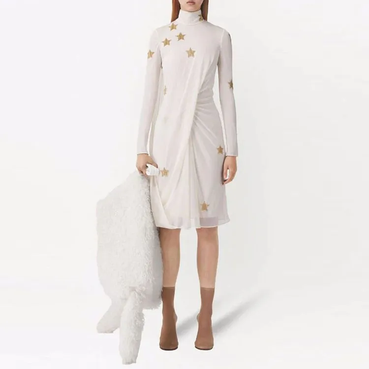 Burberry Woman Draped Viscose And Silk Dress Beige-1