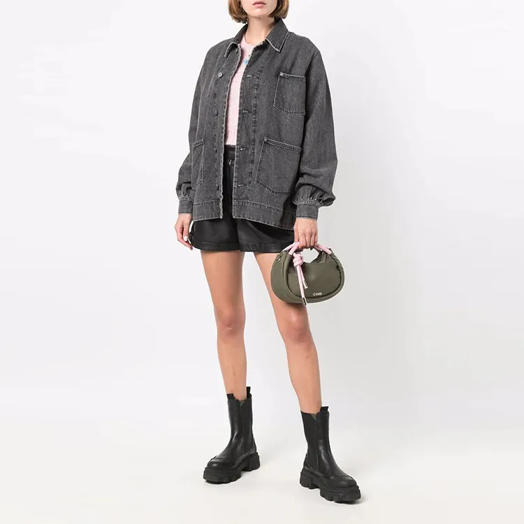 GANNI Denim Jackets Women's Gray-3