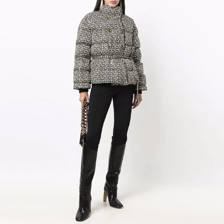 BALMAIN High Neck Belted Monogram Down Jacket 'Black'-1