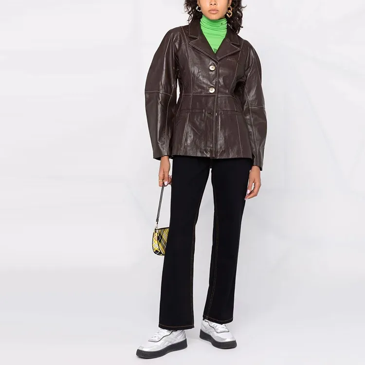GANNI Leather Jackets Women's Brown-1
