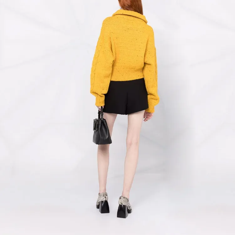 GANNI Zip Cable Knit Sweater 'Spectra Yellow'-2