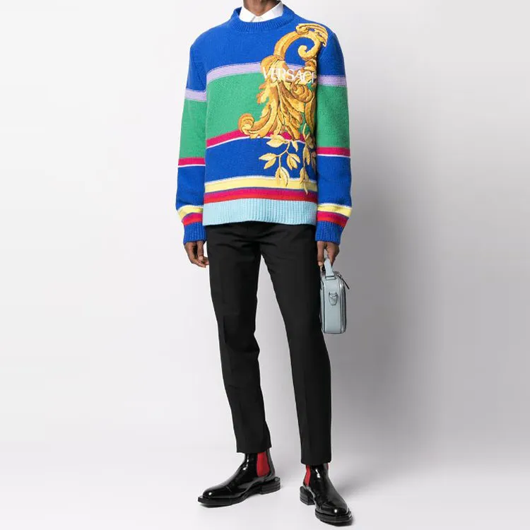 VERSACE Striped Barocco Knit Sweater-1