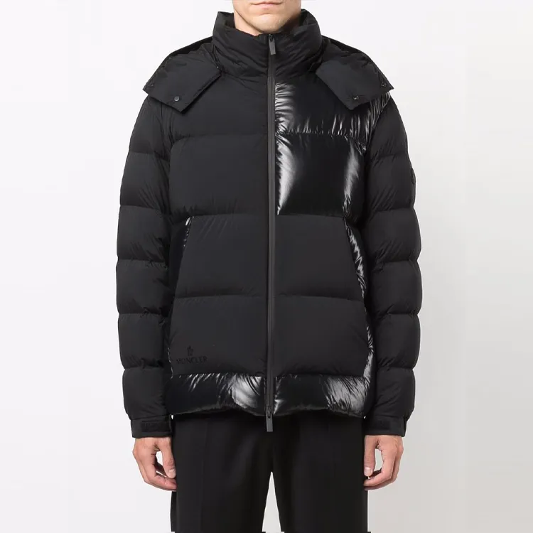 Moncler FW21 Letter Solid Color Detachable Hood Down Jacket Men's Black-1