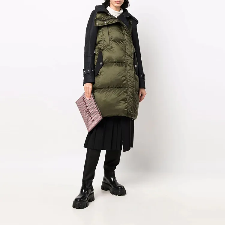 Sacai FW21 Colorblock Lapel Loose Fit Mid-Length Puffer Jacket Women's Green-1