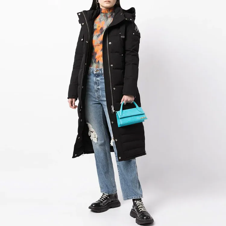 Moose Knuckles FW21 Solid Color Hooded Long Down Jacket Women's Black-1