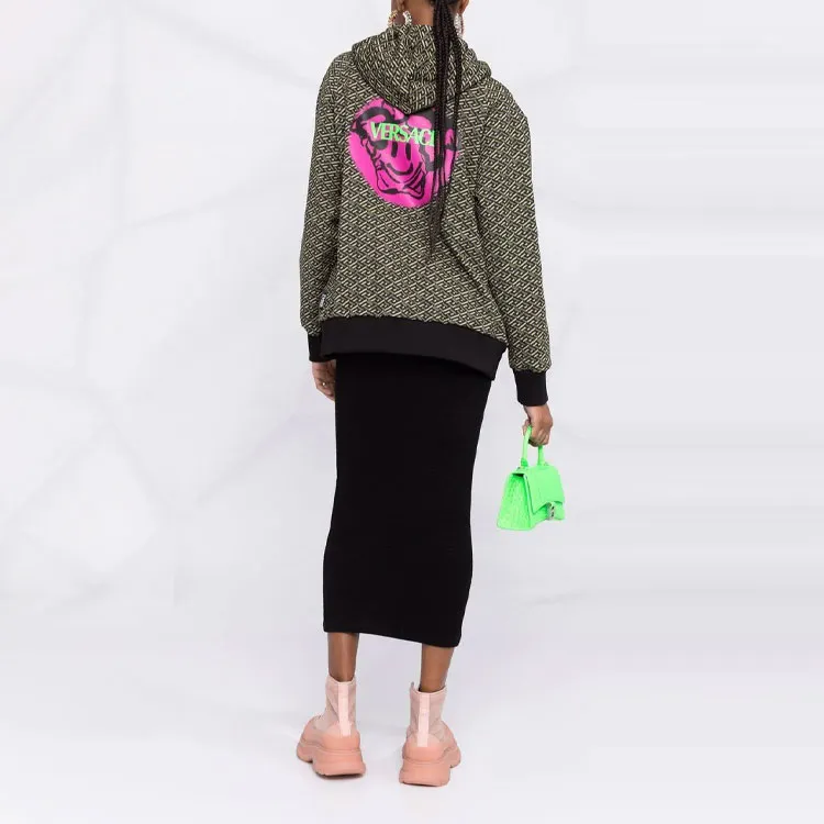 VERSACE Monogram Print Hoodie 'Black/Military'-2
