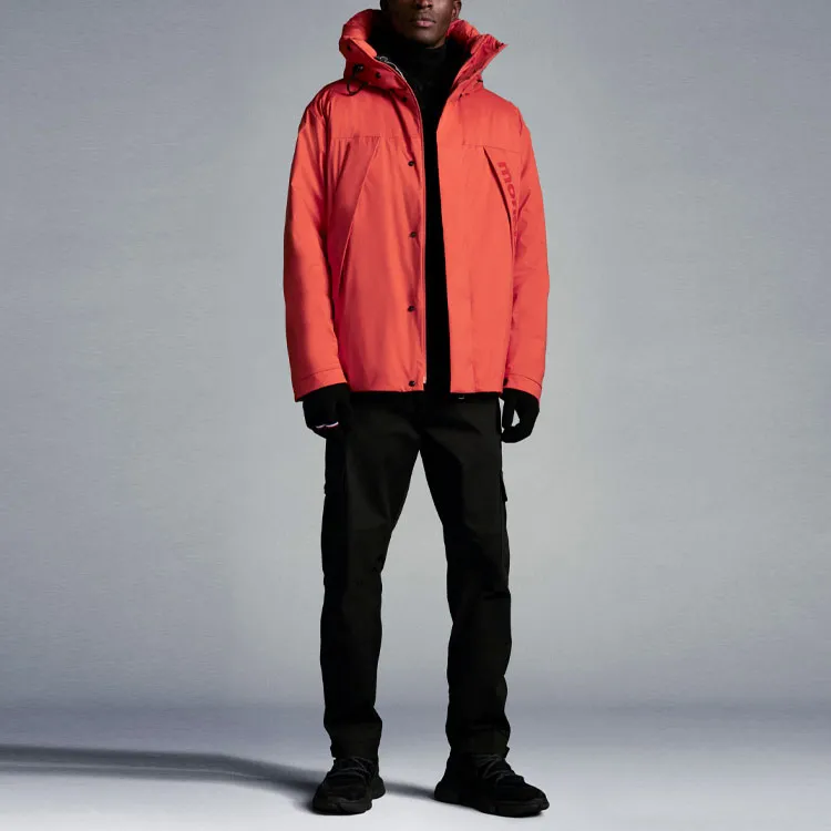 Moncler FW21 Solid Color Hooded Down Jacket Men's Orange Red-1