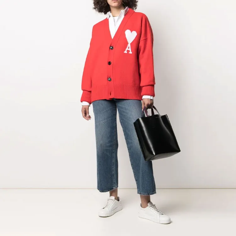Ami Paris Ami De Coeur Merino Wool Oversize Cardigan-2