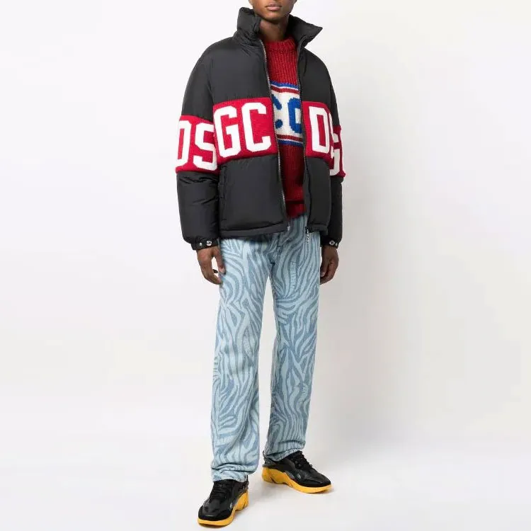 GCDS FW21 Letter Colorblock Lapel Down Jacket Men's Black-1