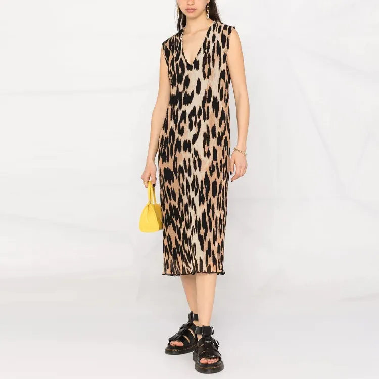 GANNI Sleeveless Dresses Women's Leopard Print-1