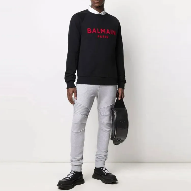BALMAIN Sweatshirts Men Red Logo Black-1