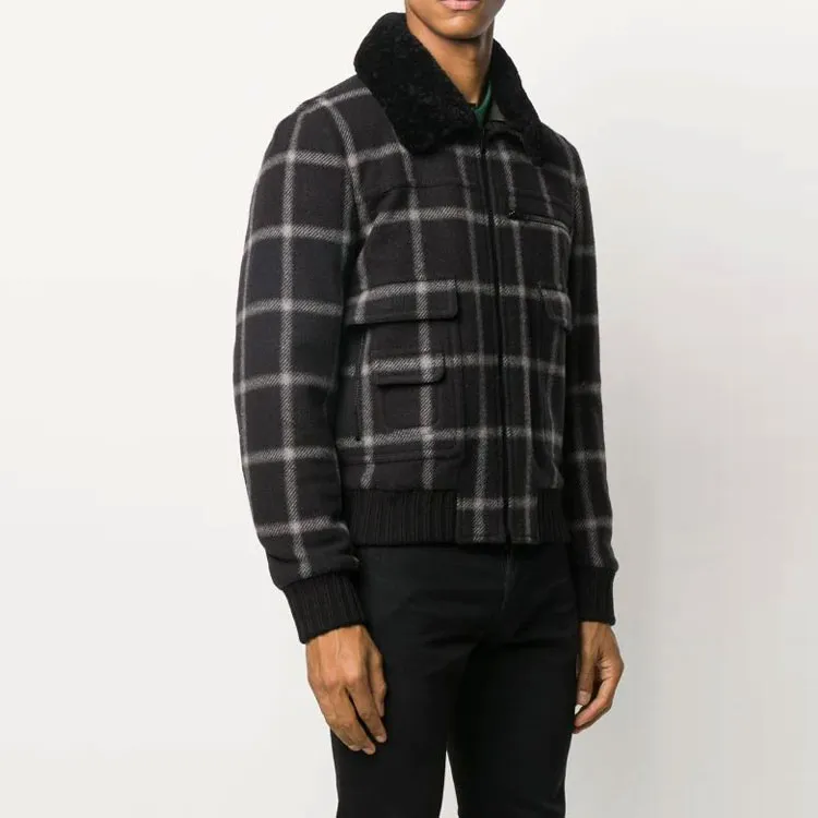 SAINT LAURENT Checked Zip Up Bomber Jacket-2