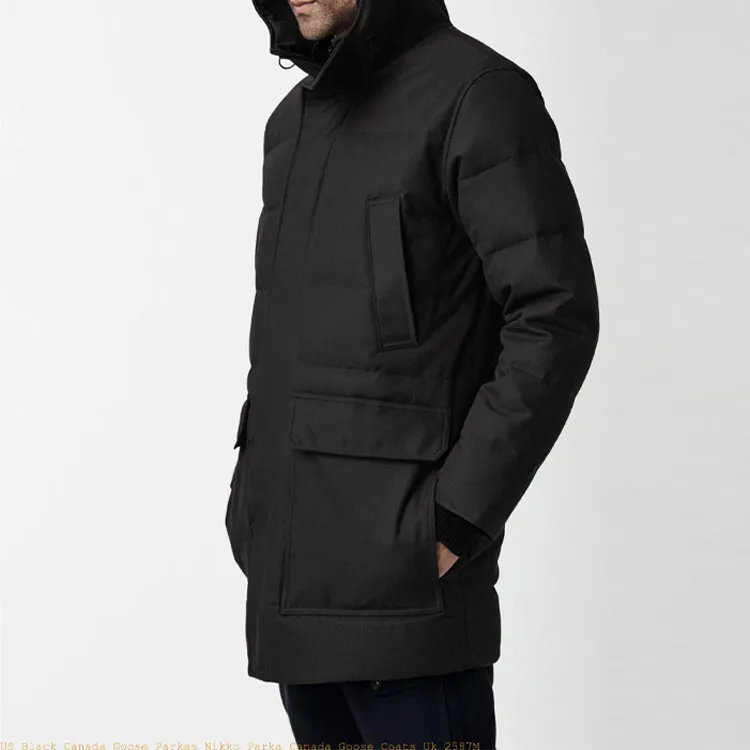 Canada Goose Nikko Series FW21 Solid Color Hooded Mid Length Down Jacket Men's Black-3