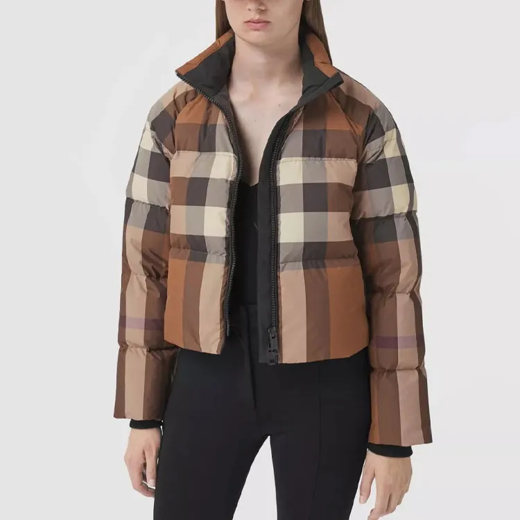 Burberry Check Cropped Puffer Jacket 'Dark Birch Brown'-2