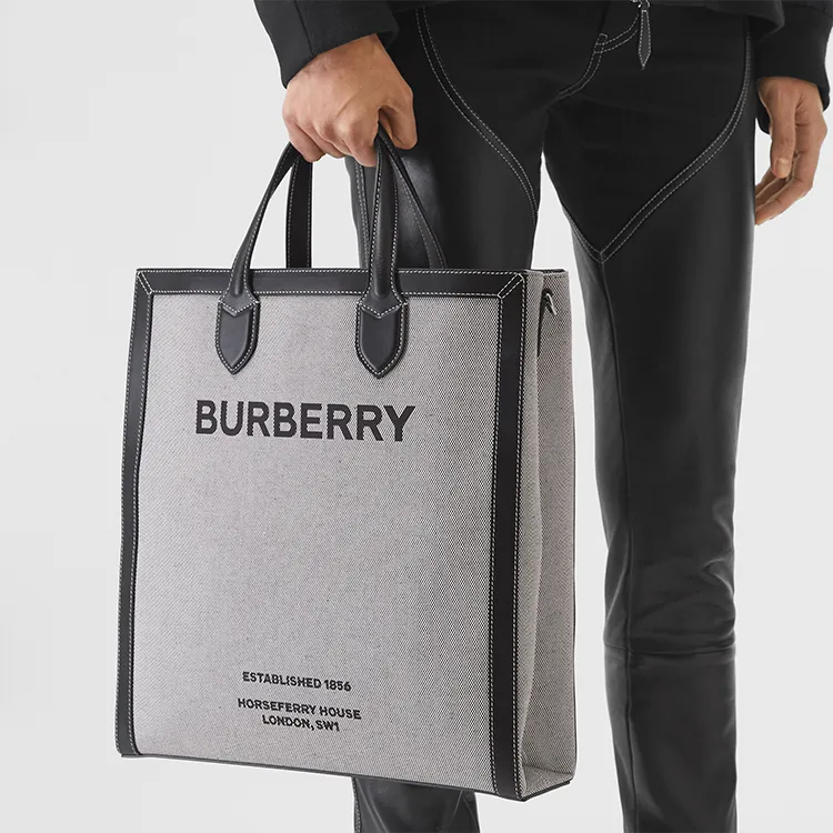 Burberry Canvas Tote Bag Shopping Bag Canvas Bag Sheet Music Bag Handbag Men's Carbon Gray Black-3