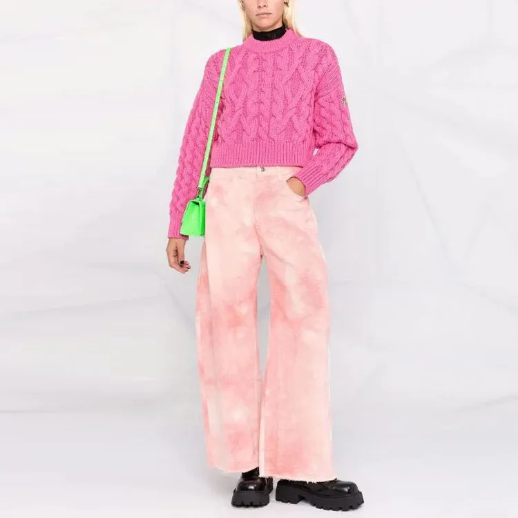 Moncler Cropped Cable Knit Sweater 'Pink'-1