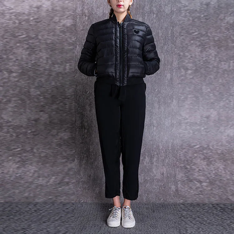 MOSCHINO Solid Color Baseball Collar Puffer Jacket Women's Black-1