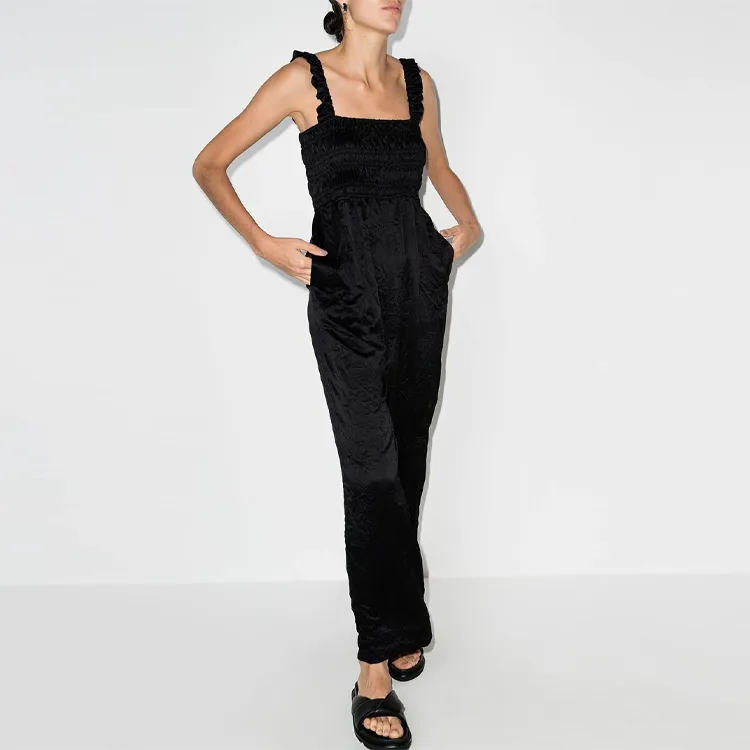 GANNI Crickled Satin Jumpsuit 'Black'-1