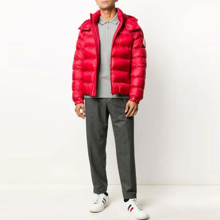 Moncler Solid Color Hooded Down Jacket Men's Red-1