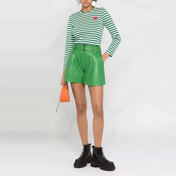 GANNI Belted High-Rise Leather Shorts-1
