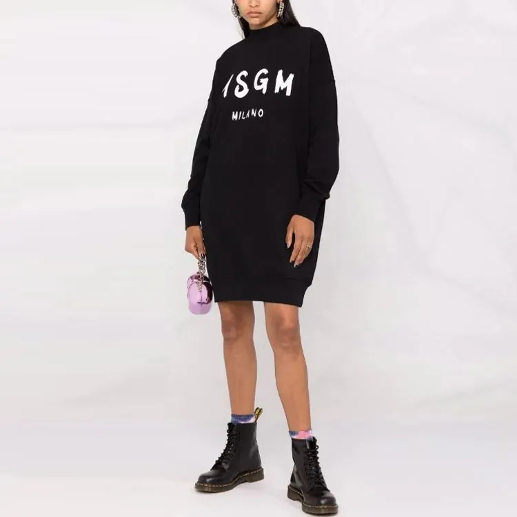 MSGM Logo Printed Mock Neck Sweatshirt Dress-1