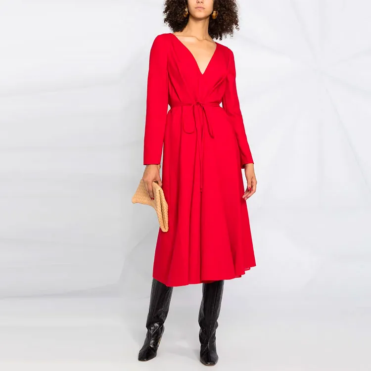Valentino Long Sleeved Dresses Women's Red-1