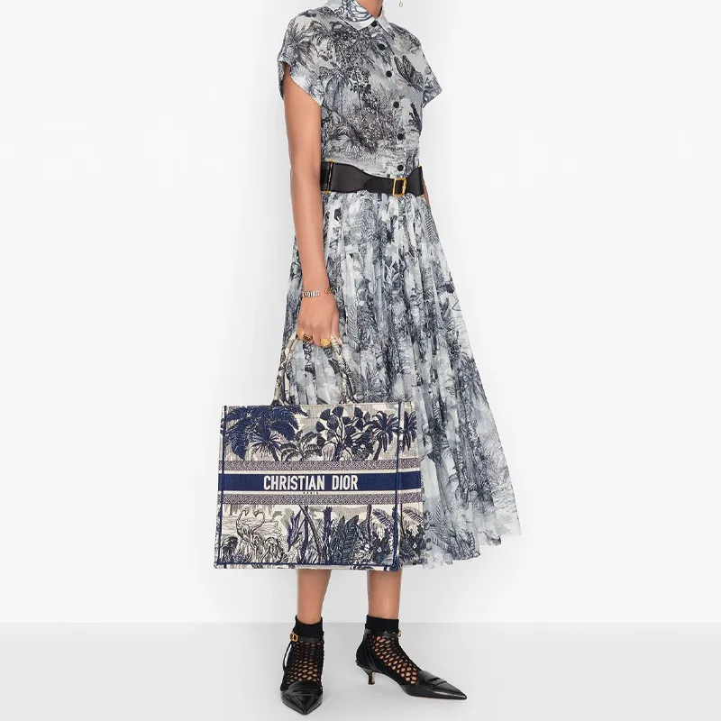 DIOR BookTote Canvas Tote Bag Shopping Bag Handbag Large Size Women's Blue-6