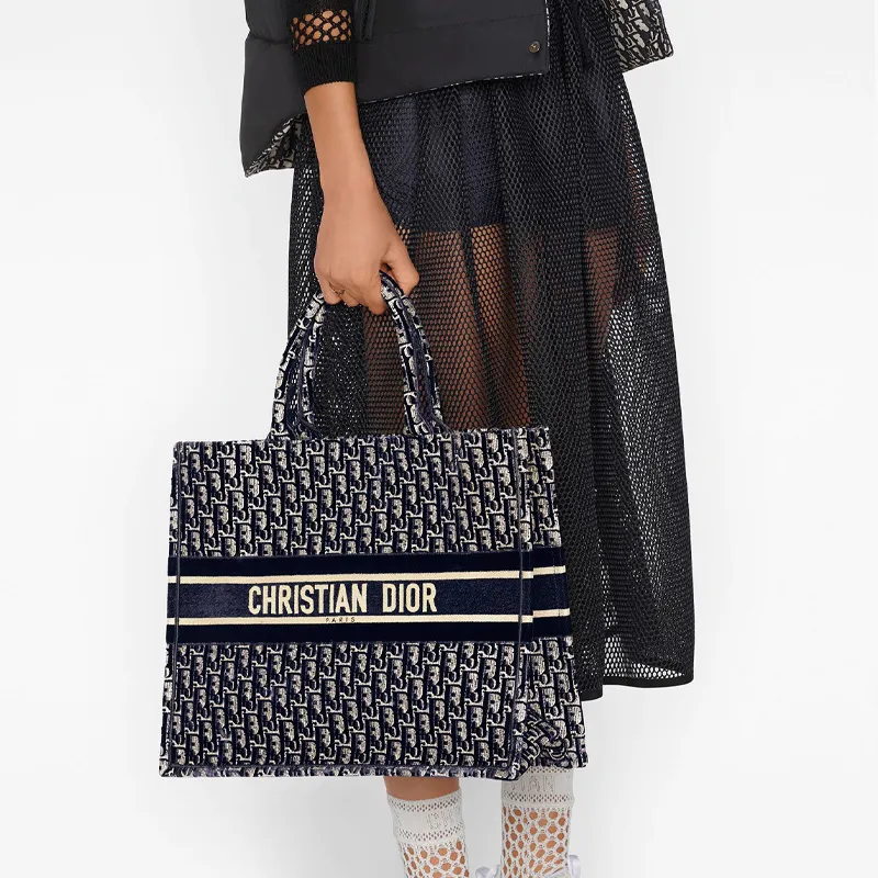 DIOR BookTote Velvet Embroidery Shopping Bag Tote Bag Shopping Bag Handbag Regular Women's Blue-5