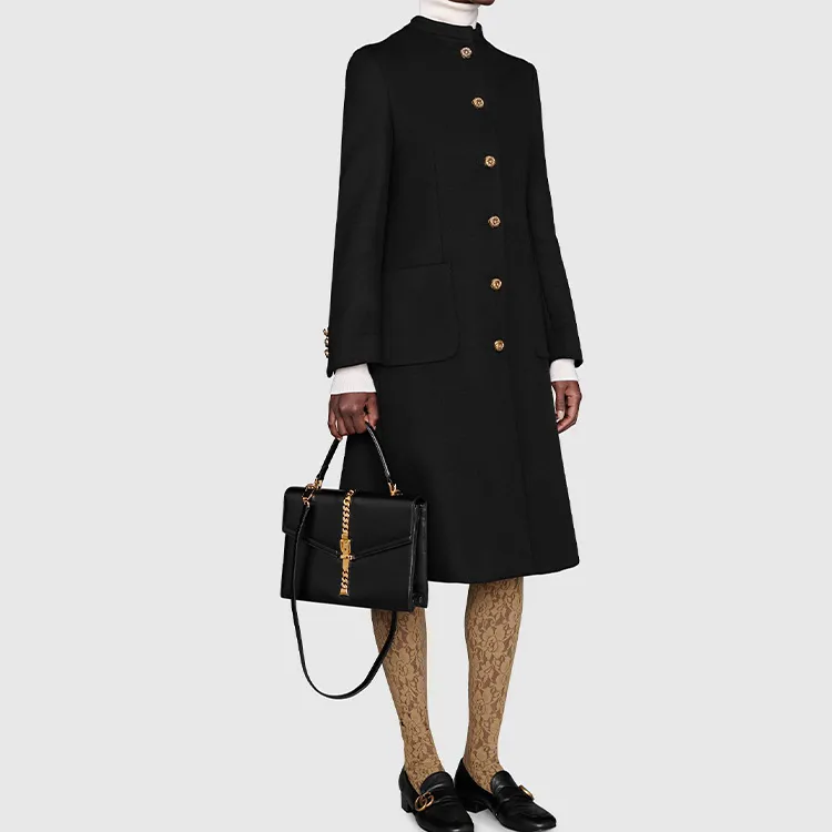GUCCI Sylvie 1969 Leather Shoulder Bag Crossbody Bag Handbag Small Size Women's Black-8