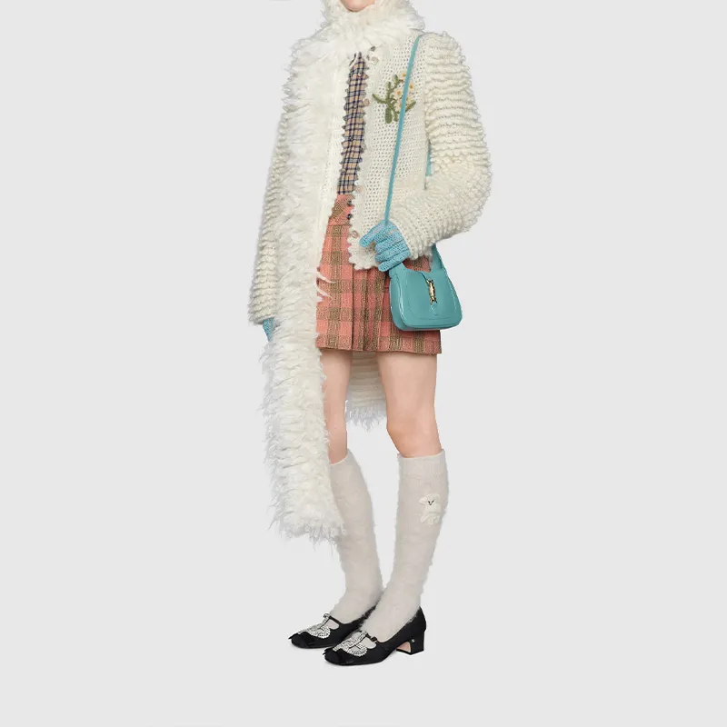 GUCCI Jackie 1961 Leather Crescent Shoulder Bag Shoulder Bag, Crossbody Bag Mini Women's Peacock Blue-8