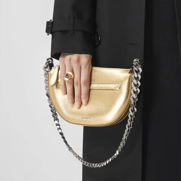 Burberry Mini Metallic Leather Olympia Shoulder Bag Gold-1