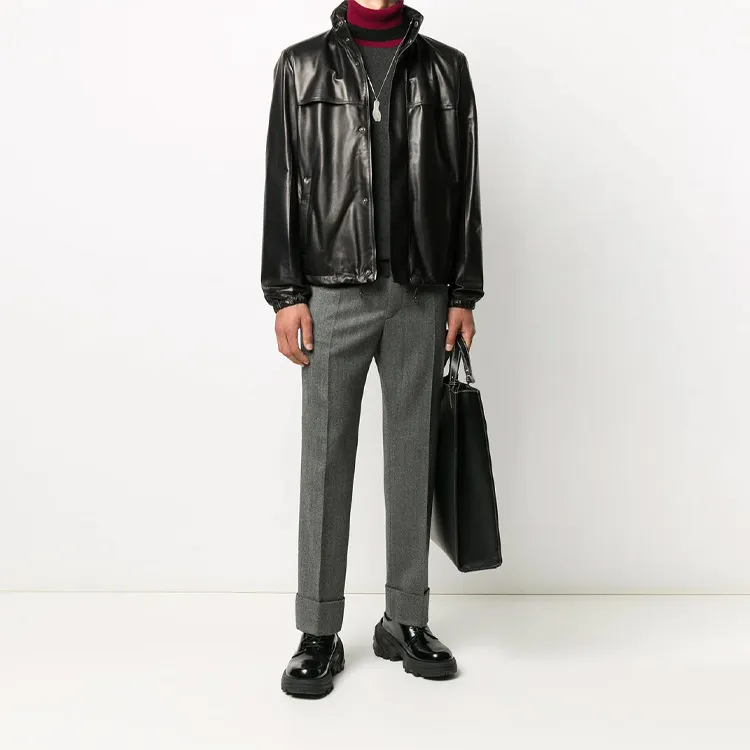 PRADA Leather Jackets Men Black-3