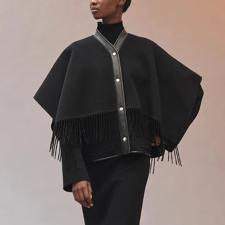HERMES Velvet feel Coat Women's Black-1