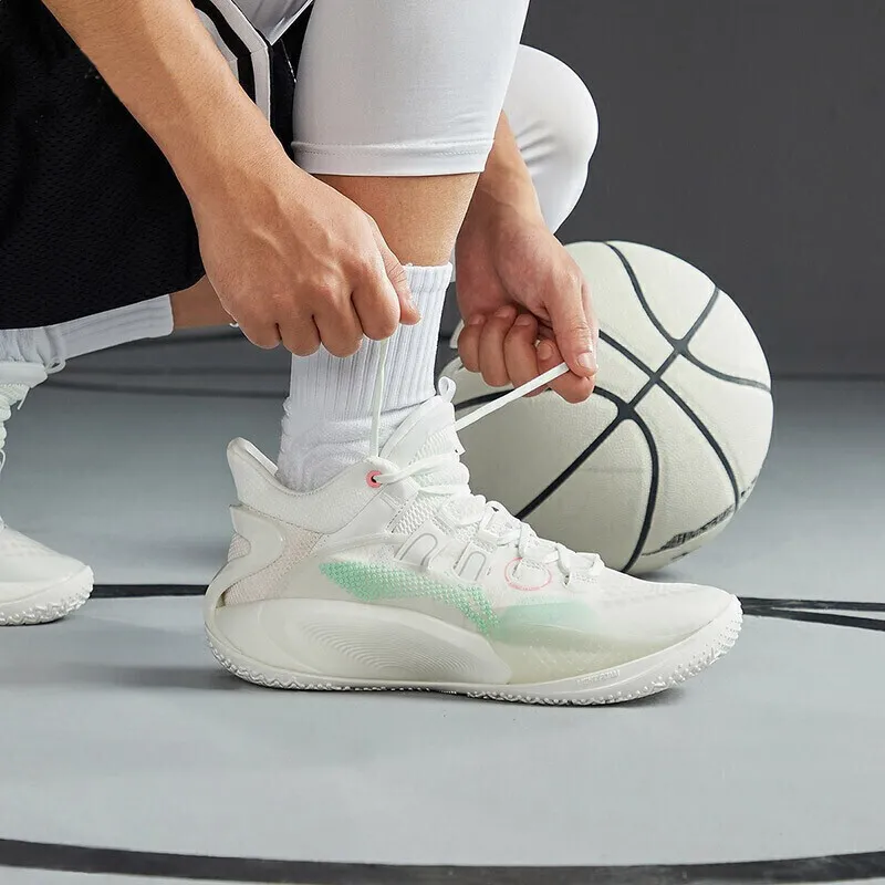 LiNing SONIC 9 Low Slip-Resistant Cushioning Wear-Resistant Low-Top Basketball Shoes Ivory-6