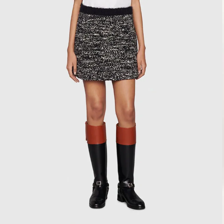 GUCCI Patterned Wool Mini Skirt Black-2