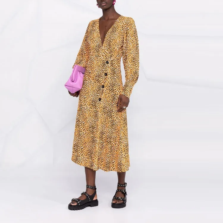 GANNI Long-Sleeved Dresses Women's Orange-1