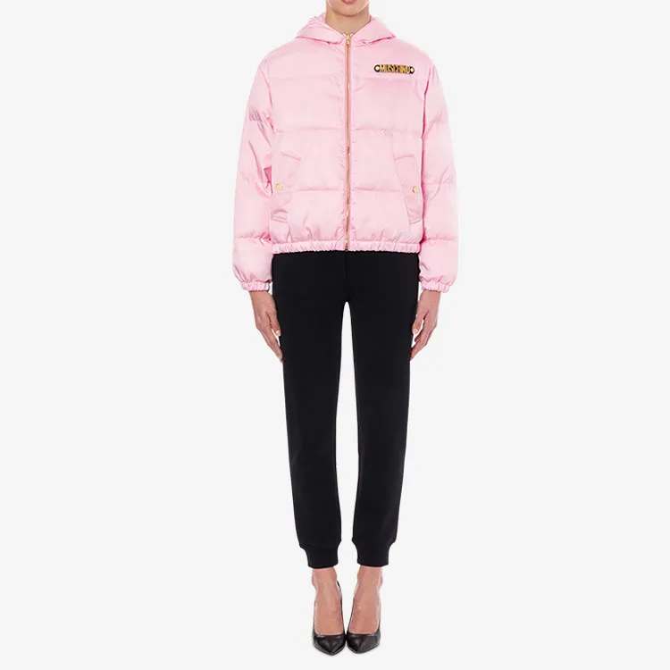 MOSCHINO FW21 Letter Hooded Loose Fit Puffer Jacket Women's Pink-1
